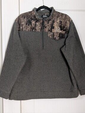 Realtree Fleece Camo Pullover Men's XL Gray Brown 1/4 Zip Hunting Jacquard